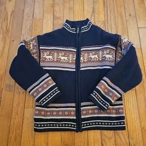 SKYR Boy SWEATER Sz 8-10 Fair Isle Reindeer HOLIDAY Zip Fleece Jacket Christmas